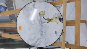 Tranh treo tường hình tròn Hoa sen trắng GLTR0890 vải canvas hoặc mica nhiều kích thước tặng kèm đinh 3 chân treo tranh