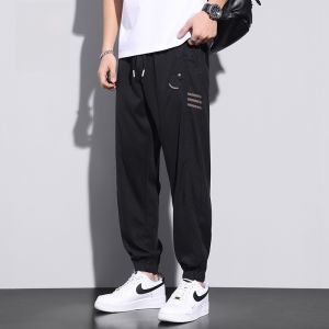 ROMON | Romon Mens Summer Thin Sporty Casual Pants Ice Silk Loose Fit Elastic Waist Long Trousers Youthful Style Fashionable Brand