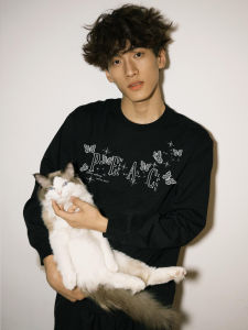 Áo Thun Dài Tay American Casual Dành Cho Nam Mùa Thu Mới Về Thiết Kế Chữ Butterfly in Họa Tiết Cotton Thoải Mái Thường Ngày