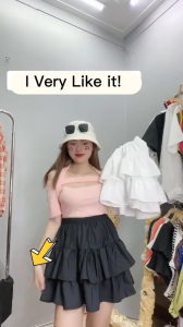 Women Cake Skirt Double Layered Pleated High Waisted Layered Dress Above The Knee