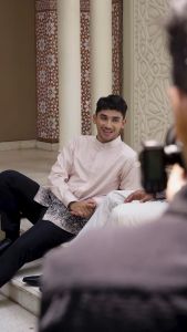 BlueButton Kemeja Pria Kemeja Koko Kerah Shanghai Motif Panjang - Cream