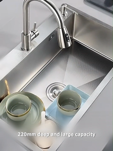 ICIC 304 Stainless Steel Kitchen Sink with Honeycomb Embossed Single/Double Slot with Faucet & Drain & Basket
