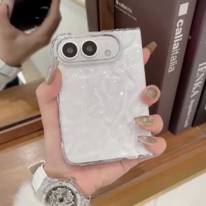 szhaiyu | For iPhone Duo Wrinkles 3D Water Ripples Case for iPhone Duo With Pearls Chain Crystal Bracelet Transparent Shockproof Cover