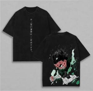 Bandai | Rock Lee T Shirt Eight Gates Naruto Vintage Acid Wash Streetwear comfortable Retro Anime Graphic Men Tees Cotton Clothing Top