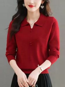Elegant Womens Knitted Polo Neck Sweater Casual Loose Short Style Inner Wear Comfortable Soft Long Sleeve Thermal Top