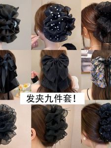 French Gentle Graceful Bow Streamer Grip Small Face Back Head Updo Hairpin Shark Clip Hair Accessory Clips