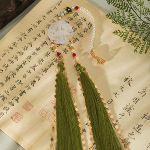 สไตล์จีนสีเขียวยาวพู่เอวจี้บ้าน Dabu Hanfu อุปกรณ์เสริม Super Divine Air National Spirit จี้สําหรับสตรี