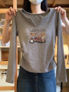 Fashionable V-Neck Long Sleeve Womens T-Shirt Short Style Base Layer Shirt Autumn Winter New Arrival Slim Fit Inner Wear Top