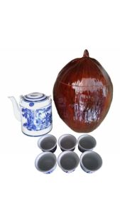 Bình ủ trà trái dừa sơn bóng / Bình trà 10 - 12 lít / Bộ 6 tách uống trà / Chuyên pha trà xanh