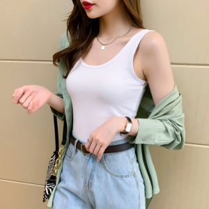 DVDK | White Short Crop Top Low Neck Sleeveless Aesthetic Camisole Cotton