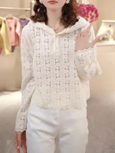 BINKAFENNY | French Lace Hook Knitted Hat Womens Early Autumn Loose Super Beautiful Gentle Unique Short Top Base Shirt Soft Korean Style