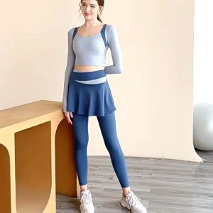 Legging Celana Olahraga Wanita Rok Celana Skirt High Waist Yoga Dua Lapis Gym Tennis Running Sport