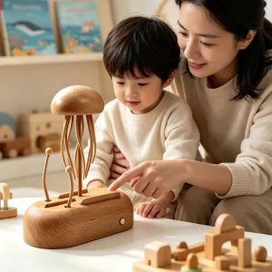 1PCS Handcrafted Wooden Jellyfish Automaton Machinery Design Jellyfish Automata Sculpture With Moving TentaclesArt Decoration