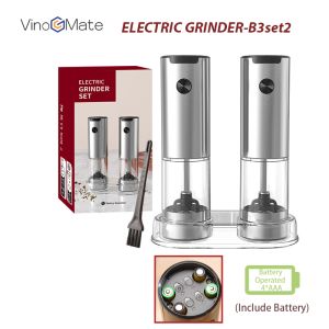 Kitchen Electric Pepper Grinder Battery Powered Salt or Pepper Automatic Grinder with LED Light | Electric Pepper Grinder|Pepper Grinder | B3set2
