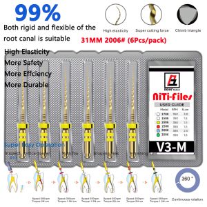 6Pcs 25MM Heat Activated Golden NiTi Endodontic Files 04 06 Taper Flexible Dental Rotary Drill Instrument for Root Canal Therapy
