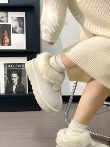 Warm Fleece Lined Short Booties Womens Winter Thickened Bottom Slip-On Shoes Bread Shoes round Toe Inner Heightening