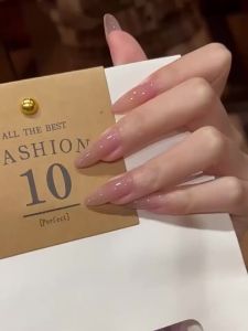 GUKOO Long Water Drop Shape Artificial Nail Art: Nude Simple Almond Nails & Phototherapy Nails