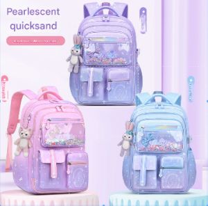 2025 new style quicksand elementary school schoolbag for girls from grade one to six 18 inches large capacity waterproof backpack