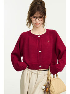 Christmas Red Fake Two-Piece Knitting Sweater Cardigan Womens Autumn and Winter Small Short Inner Loose Wool Outwear