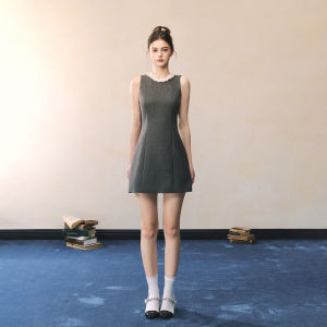 QDQD Rich Miss Style Sleeveless Dress Miu Series Elegant A-Line Skirt Two-Piece Set Polyester Fiber Slim Fit Daily Wear