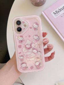 Sanrio | Flowers Quicksand Bow Hello Kitty Cat Pink Case For iphone 15 16 17 Pro Max 17 16 Cute Cartoon Shockproof Phone Cover For Girls