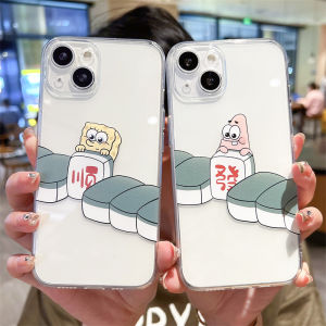 Biqi Cute SpongeBob SquarePants Couple Phone Case Silicone Anti-Fall Transparent Shockproof for   13 pro Max 12 Mini 15