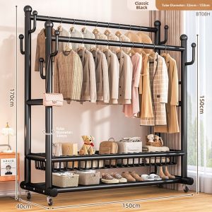 JIAJIESHI | Freestanding Movable Double Rod Clothes Rack