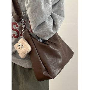 Versatile Retro Crossbody Tote Bag Large Capacity Casual Style Womens Bag Soft PU Leather Zipper Closure Pure Color Pattern