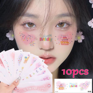 【Grilrigrin】10pcs Cute Birthday Party Face Tattoo Temporary Tattoos Waterproof Makeup Decals For Girls Party Music Art Festival