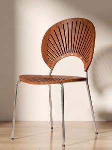 Retro French Shell Chair Solid Wood Designer Oyster Chair Coffee Shop Dining Table Chair Mid-Century Style Household Furniture