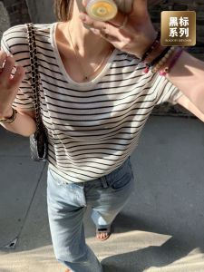Black Label Versatile Striped Thin Short Sleeve Knitwear