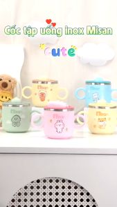 Combo ăn dặm tiện lợi 3 món Misan gồm 1 cốc tập hút 1 hũ sứ và 1 thìa báo nóng cho bé ăn dặm (TẶNG 01 KHAY MÂY)
