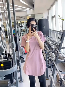 Plus Size Women Yoga T-shirt Quick-Drying Sports Short Sleeve Breathable Fitness Mid-Length Tops