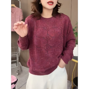 QINGNAER | Casual Autumn Style Oversized Long Sleeve Round Neck Knitted Sweater