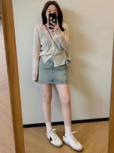 สูง เอว ทรงเอ Mini กระโปรง ผู้หญิง ฤดูร้อน บาง เดนิม สั้น กระโปรง S ขนาดใหญ่ Fat MM Cover สะโพก สไตล์เกาหลี เดินทาง กระโปรง S