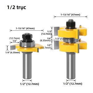 Bộ Dao Phay Rãnh Chữ T 2 Chiếc 3 Cạnh Loại T Kích Thước 6/8/12mm Cán 1/4/1/2 Dao Phay Rãnh Chữ T Dùng Cho Chế Biến Gỗ