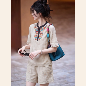 AEJUONOS | Stylish Ethnic Summer Set Sleeveless Top & Shorts Two-Piece