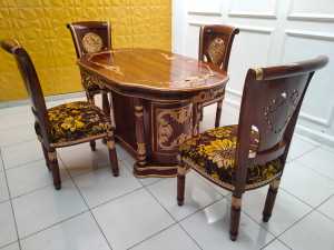 Kursi & Meja Makan Kayu Jati Salina Gendong 4 Kursi Ukiran Jepara