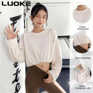 Luoke sport wear women Yoga suit Womens new drawcord long sleeve running loose sports fitness top Pilates training suit