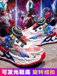 Boys Running Shoes Breathable Mesh Glow in the Dark Spring Summer Style Rotation Buckle Children Sport Sneakers Anti-Slip Wear-Resistant Rubber