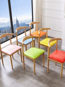 Nordic Style Iron Art Simulation Solid Wood Cow Horn Back Chair Study Desk Stool Student Bedroom Home Use Stackable Chair