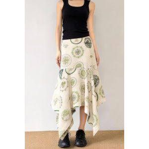 MANMI | Vintage Floral Print Asymmetrical Half Skirt