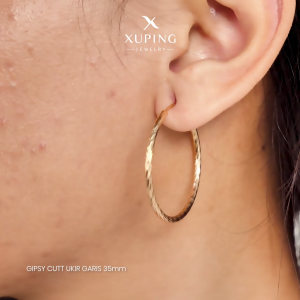 Xuping Anting Gipsy Emas - Gold Motif Ukir Kasual Perhiasan Wanita