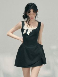 CHOUXIE | Stylish Unique French Waist Black Short Dress