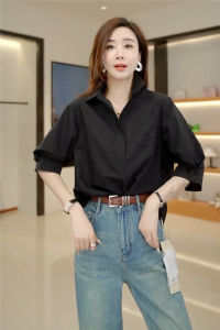 SHIMO | Stylish Niche French Short Sleeve White Women Shirt