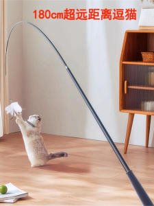 Extendable Fishing Rod Toy Feather Long Pole Cat Teaser Durable Plastic Biting Resistant Interactive Cat Playtime Pet Supplies