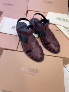 Niche woven leather sandals women round head retro baohead Roman womens shoes Breathable beach shoes British shoes