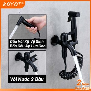 KOYOT Vòi Nước 2 Đầu Ra Có Khoá Độc Lập với Bộ Vòi Xịt Vệ Sinh INOX SUS304 Vòi Máy Giặt Chia 2 Nguồn Nước Kèm Dây Xoắn 15m