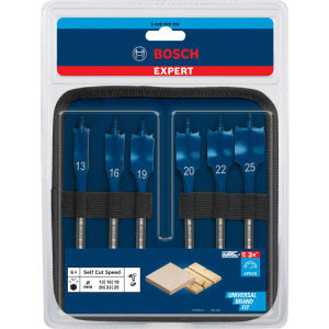 Bosch | Bosch EXPERT 6pcs Spade Drill Bit Set 13-25mm Hex Shank Self-Cut Wood Drilling Bits with Storage Bag 2608900333
