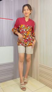 Oralia - Atasan Batik Big Size Blouse Pendek Wanita TLP Kantor Formal Bahan Katun Baju Kerja Motif Panjang